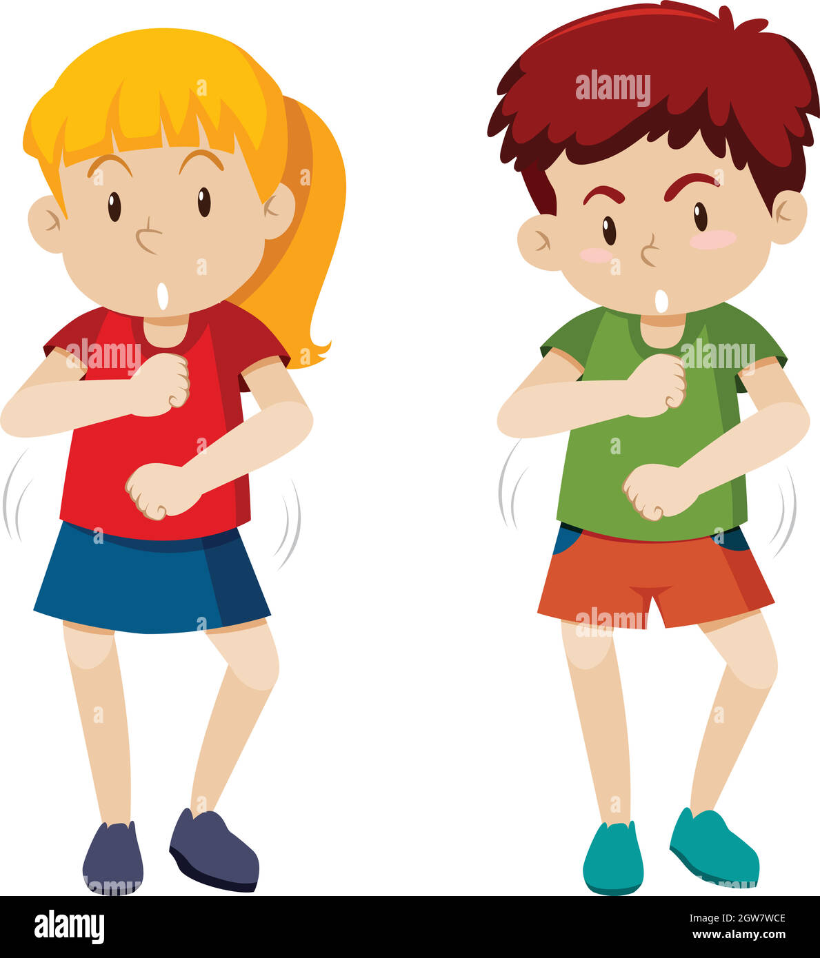 deux enfants dansant sur fond blanc Illustration de Vecteur