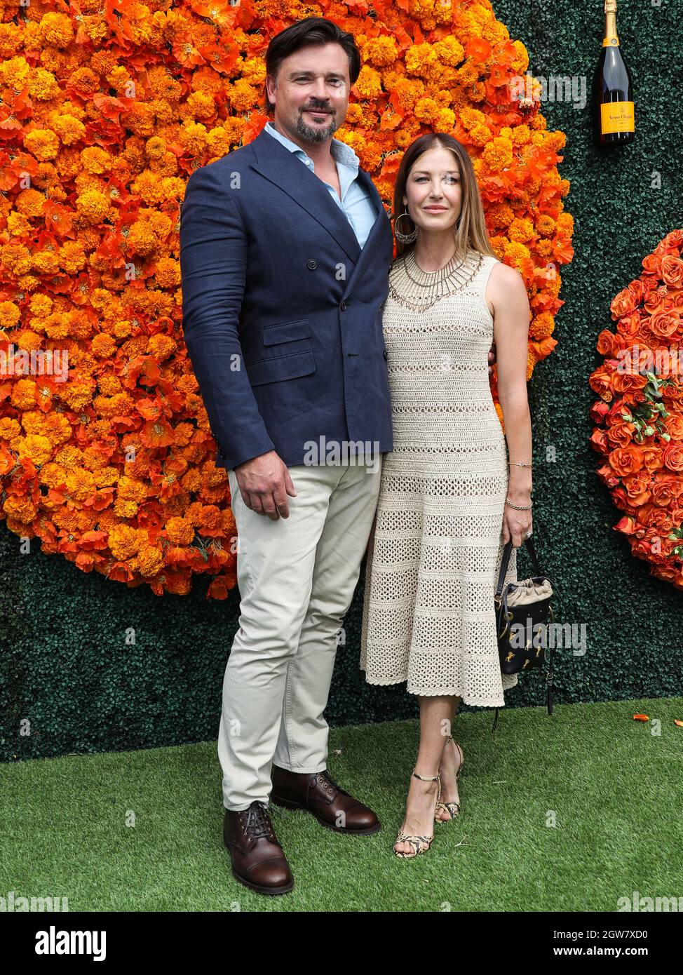 PACIFIC PALISADES, LOS ANGELES, CALIFORNIE, États-Unis - OCTOBRE 02 : l'acteur Tom Welling et sa femme Jessica Rose Lee Winelling arrivent au Veuve Clicquot Polo Classic Los Angeles 2021 qui s'est tenu au parc historique national Will Rogers le 2 octobre 2021 à Pacific Palisades, Los Angeles, Californie, États-Unis. (Photo de Xavier Collin/image Press Agency/Sipa USA) Banque D'Images