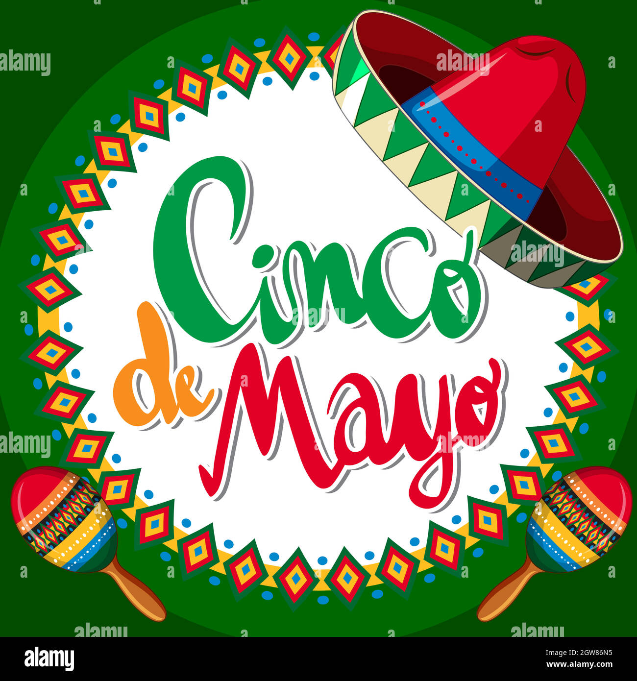 Cinco de Mayo avec chapeau mexicain et maracas Illustration de Vecteur