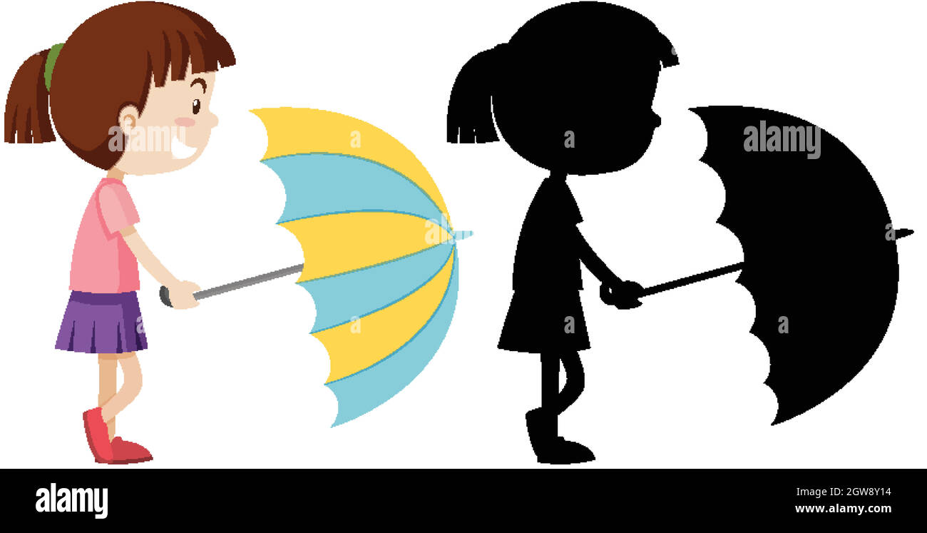 Fille tenant un parapluie avec sa silhouette Illustration de Vecteur
