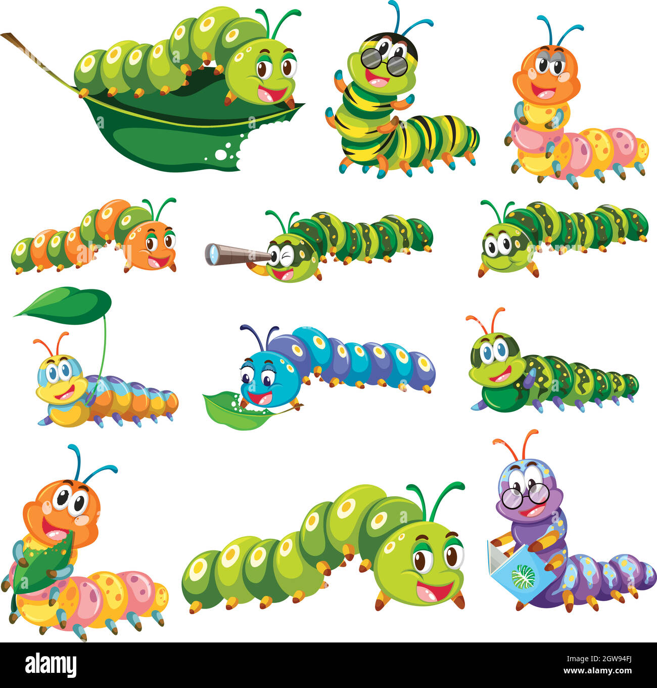 Caractères caterpillar de couleur différente Illustration de Vecteur