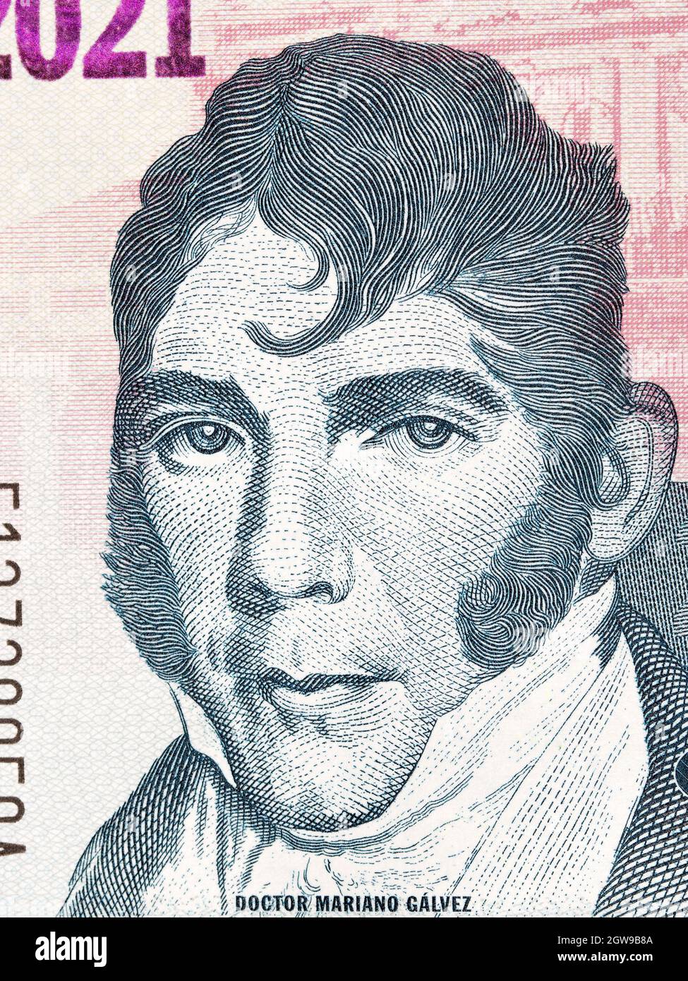 Mariano Galvez un portrait de l'argent guatémaltèque Banque D'Images