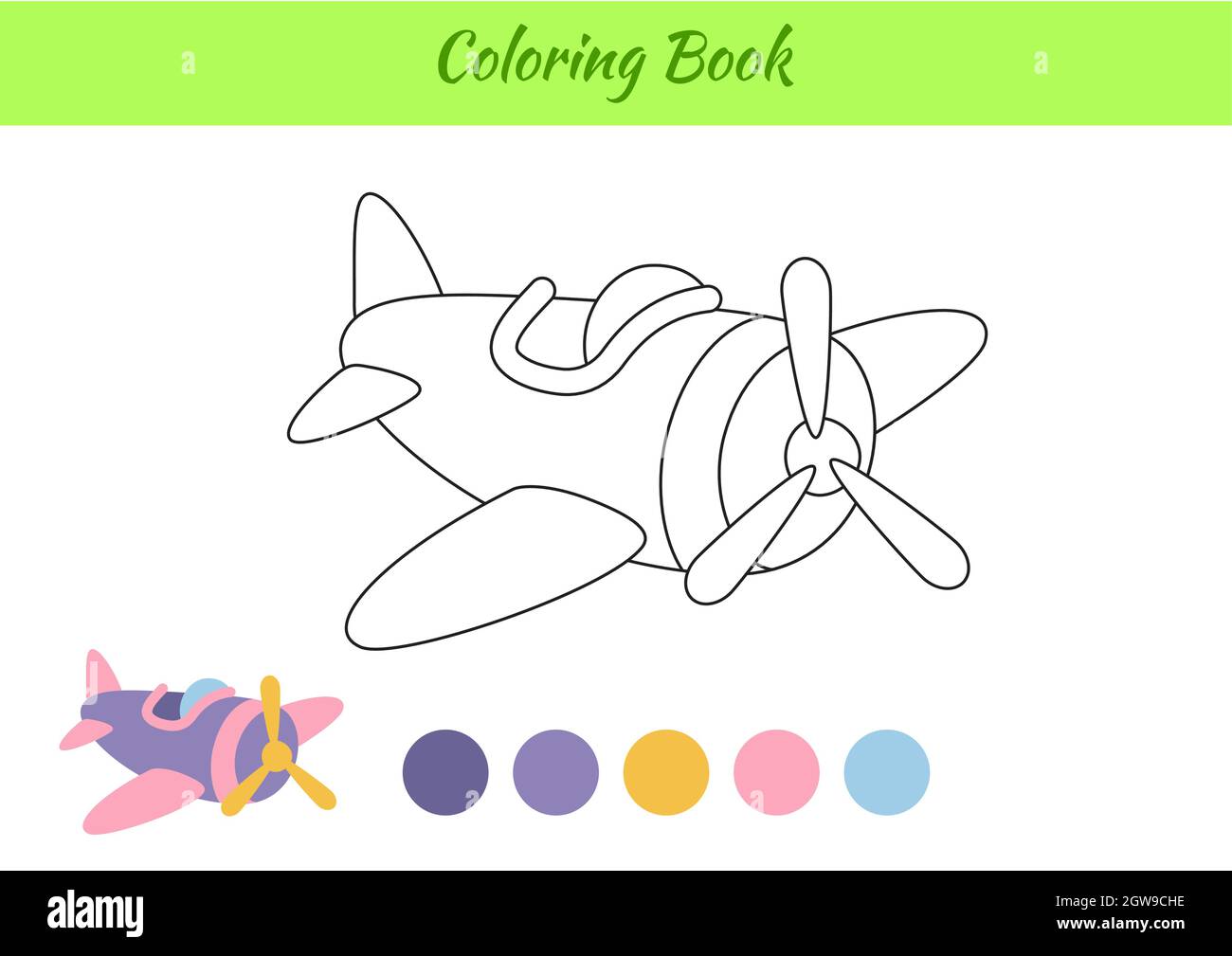 Page de coloriage avion pour enfants. Page d'activités éducatives pour les enfants d'âge préscolaire et les tout-petits avec transport. Feuille de travail imprimable. Colo de dessin animé Illustration de Vecteur