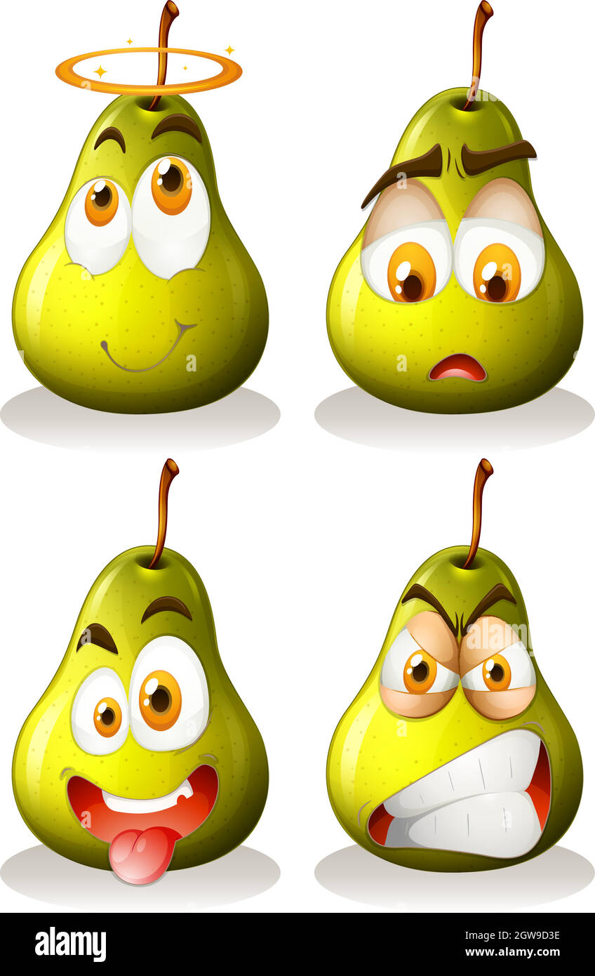 Poire fraîche avec expressions du visage Illustration de Vecteur