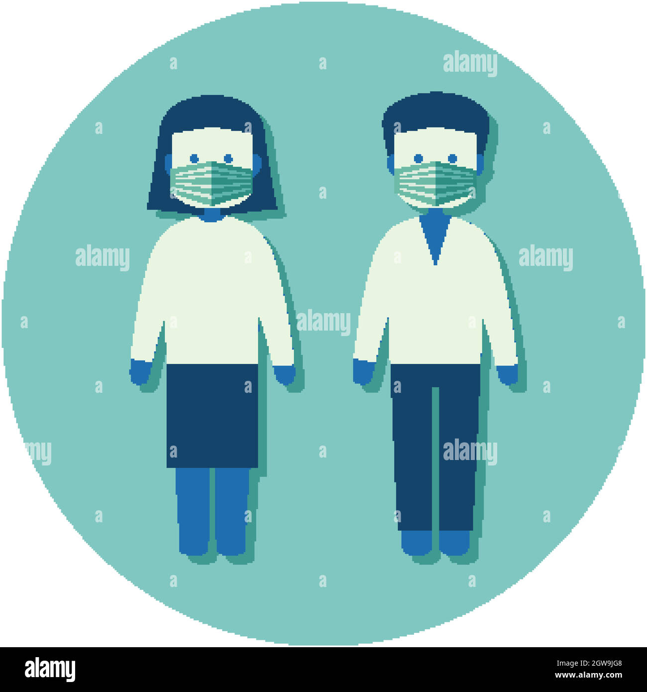 Un homme et une femme portent un masque pour éviter le coronavirus ou l'icône covid19 Illustration de Vecteur