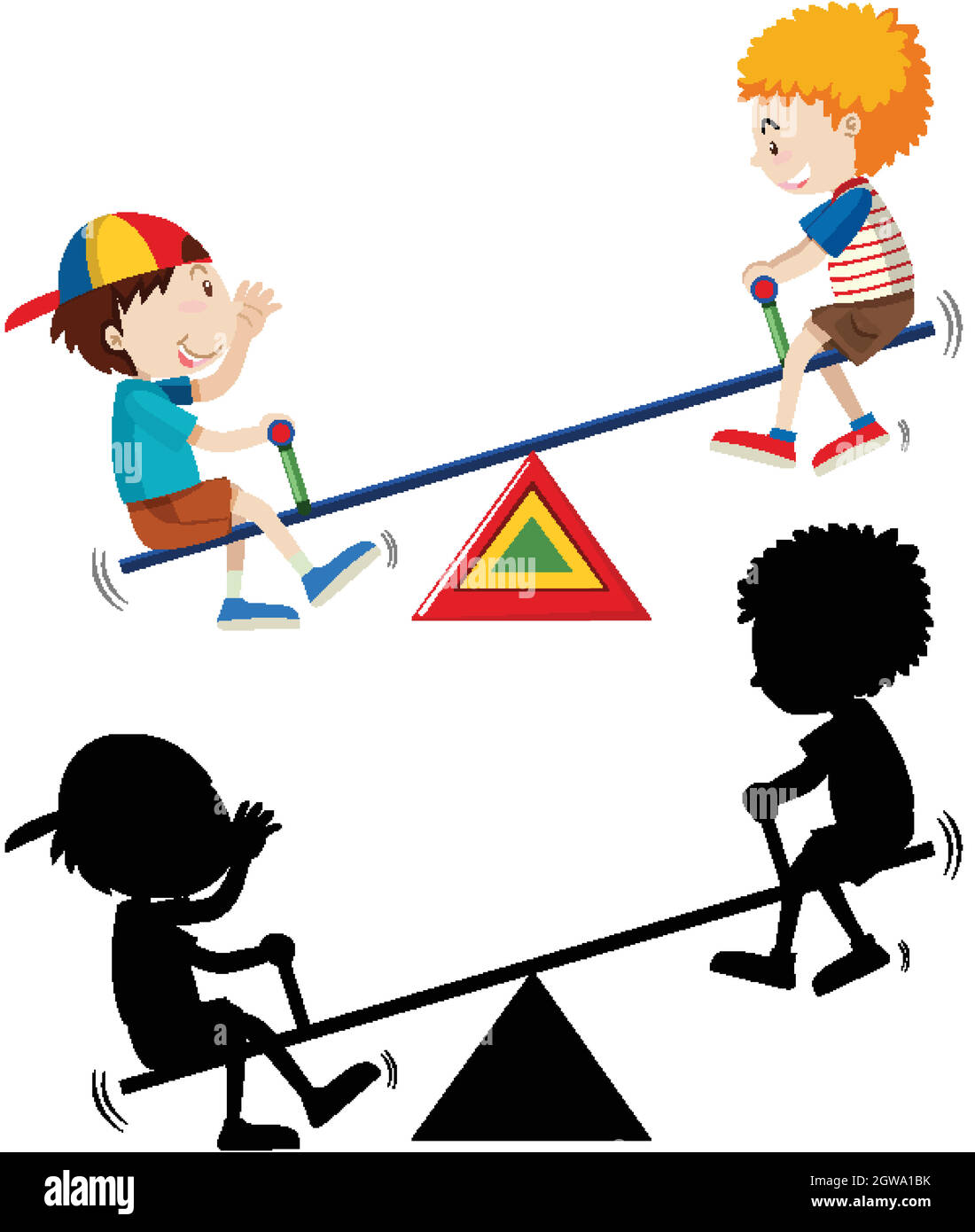 Deux enfants jouant de la seesaw avec sa silhouette Illustration de Vecteur
