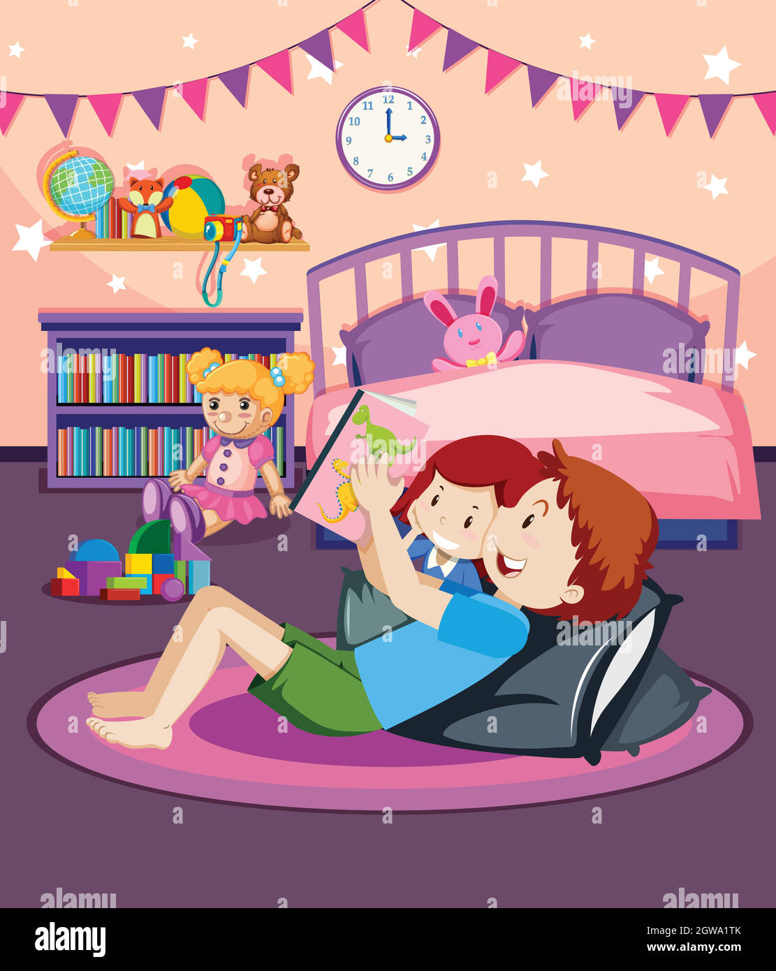 Un père lisant l'histoire du coucher à sa fille Image Vectorielle Stock -  Alamy