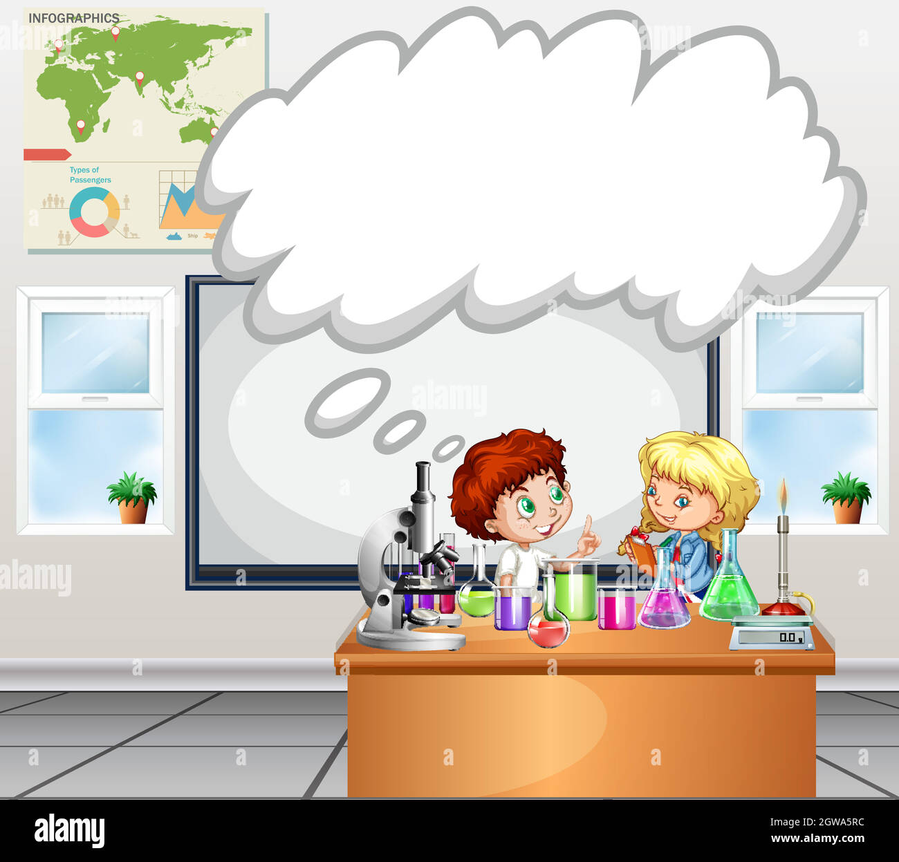 Les enfants font des expériences en classe Illustration de Vecteur