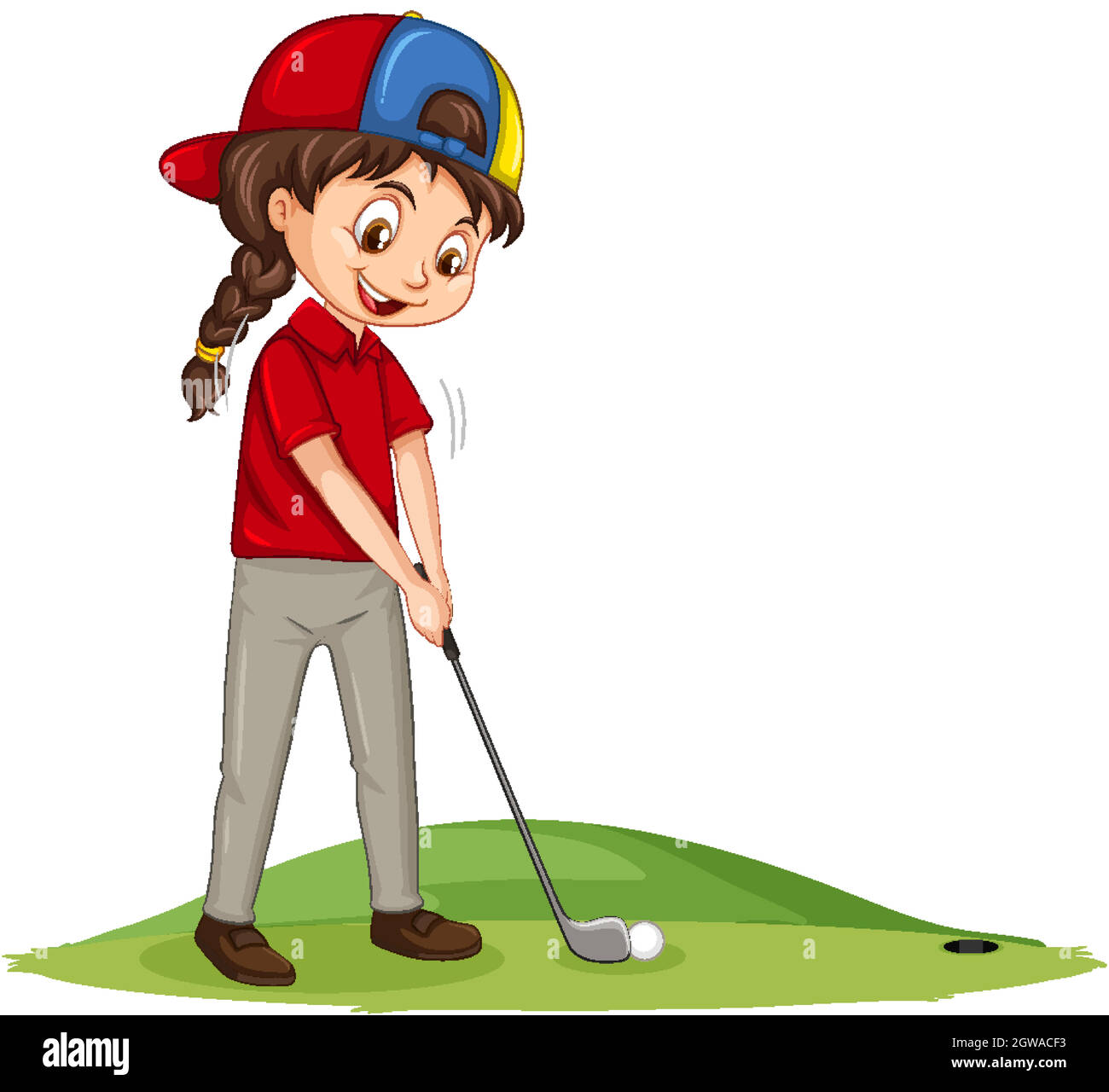 Jeune joueur de golf personnage de dessin animé jouant au golf Illustration de Vecteur