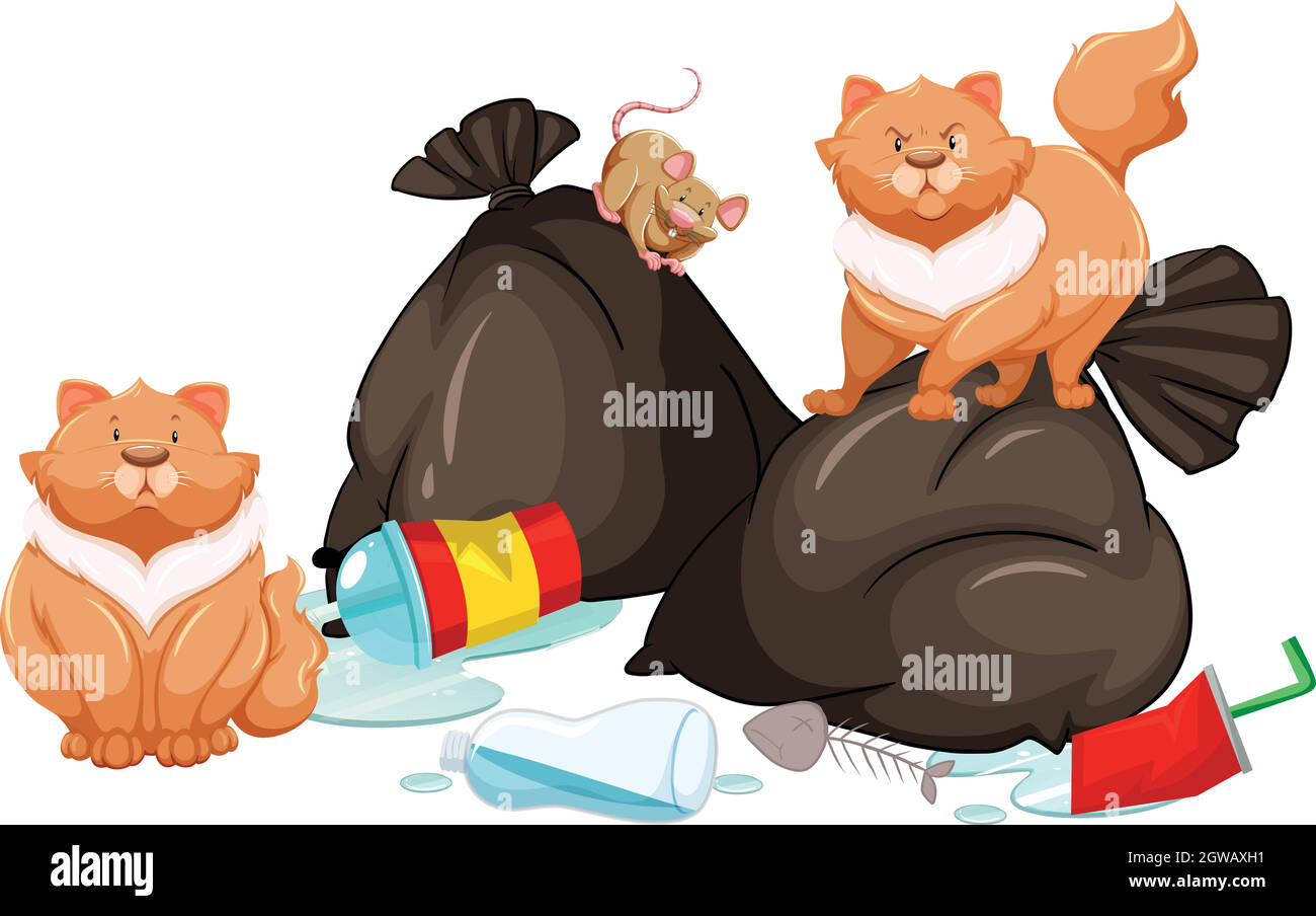 Sacs de trashBags avec rat et chats Illustration de Vecteur