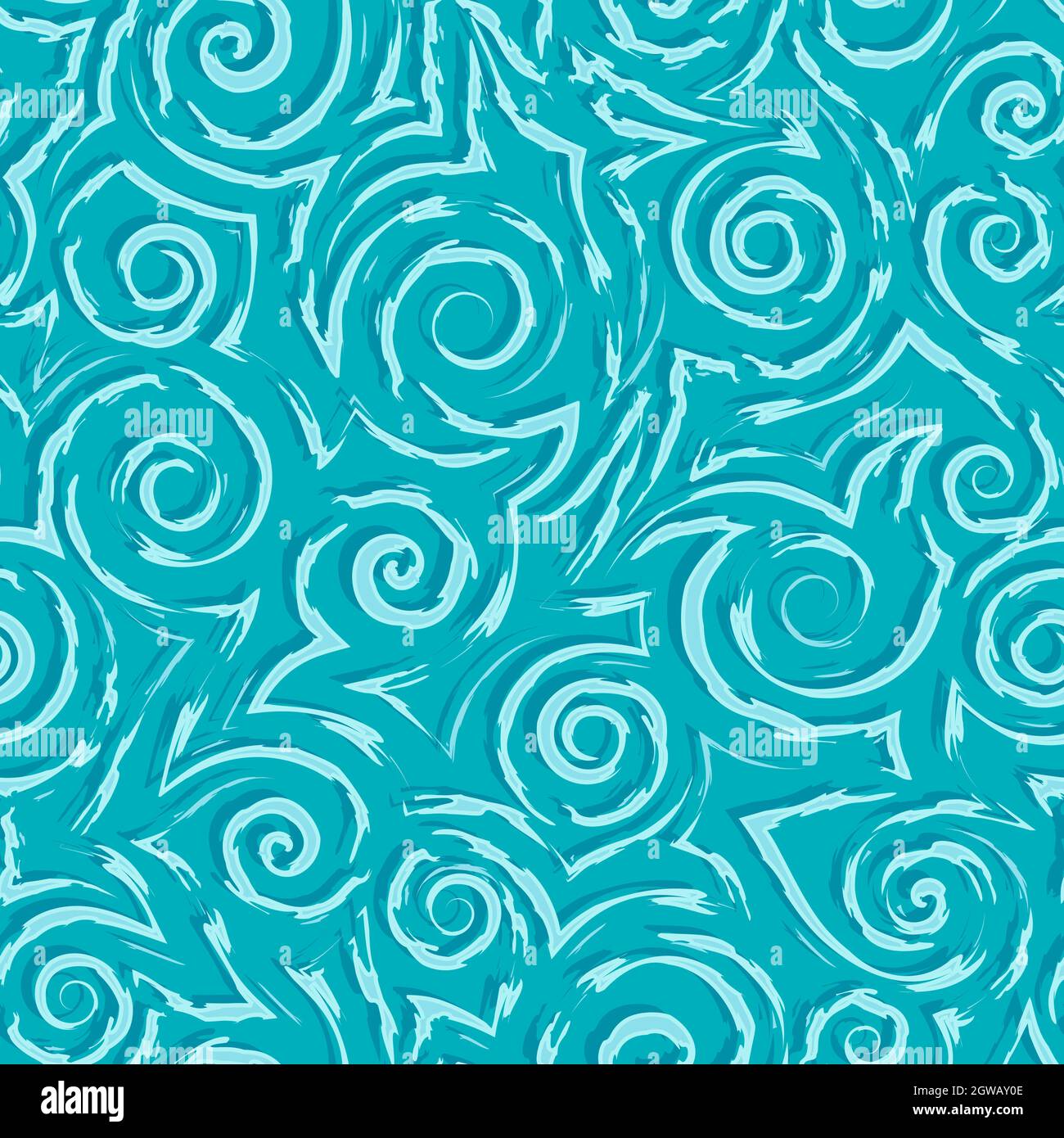 Motif vectoriel fluide de spirales et formes abstraites dans des couleurs turquoise.motif vectoriel sans couture d'eau ou de vagues. Illustration de Vecteur
