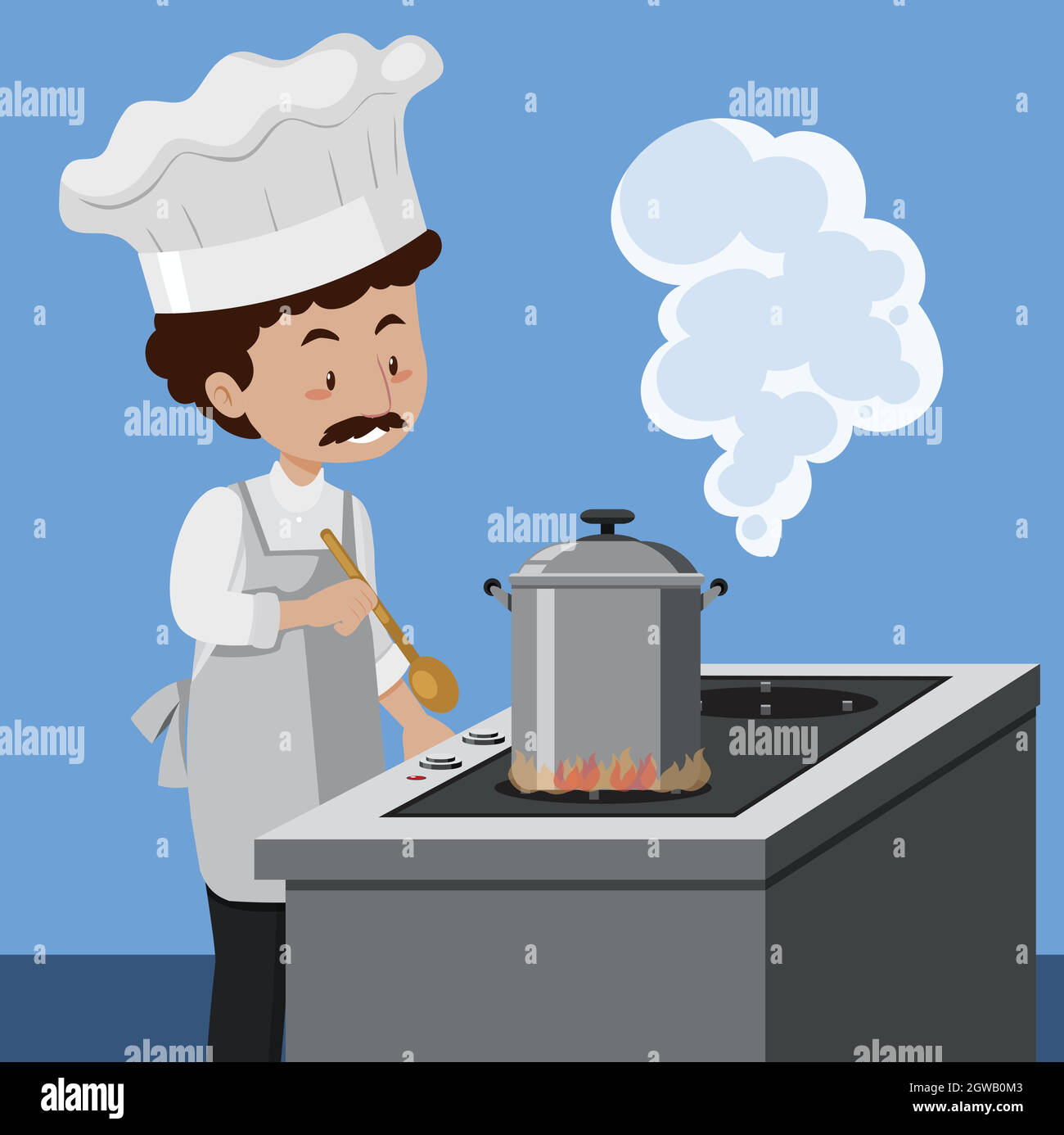 Un chef cuisinant avec un cuiseur à pression Illustration de Vecteur
