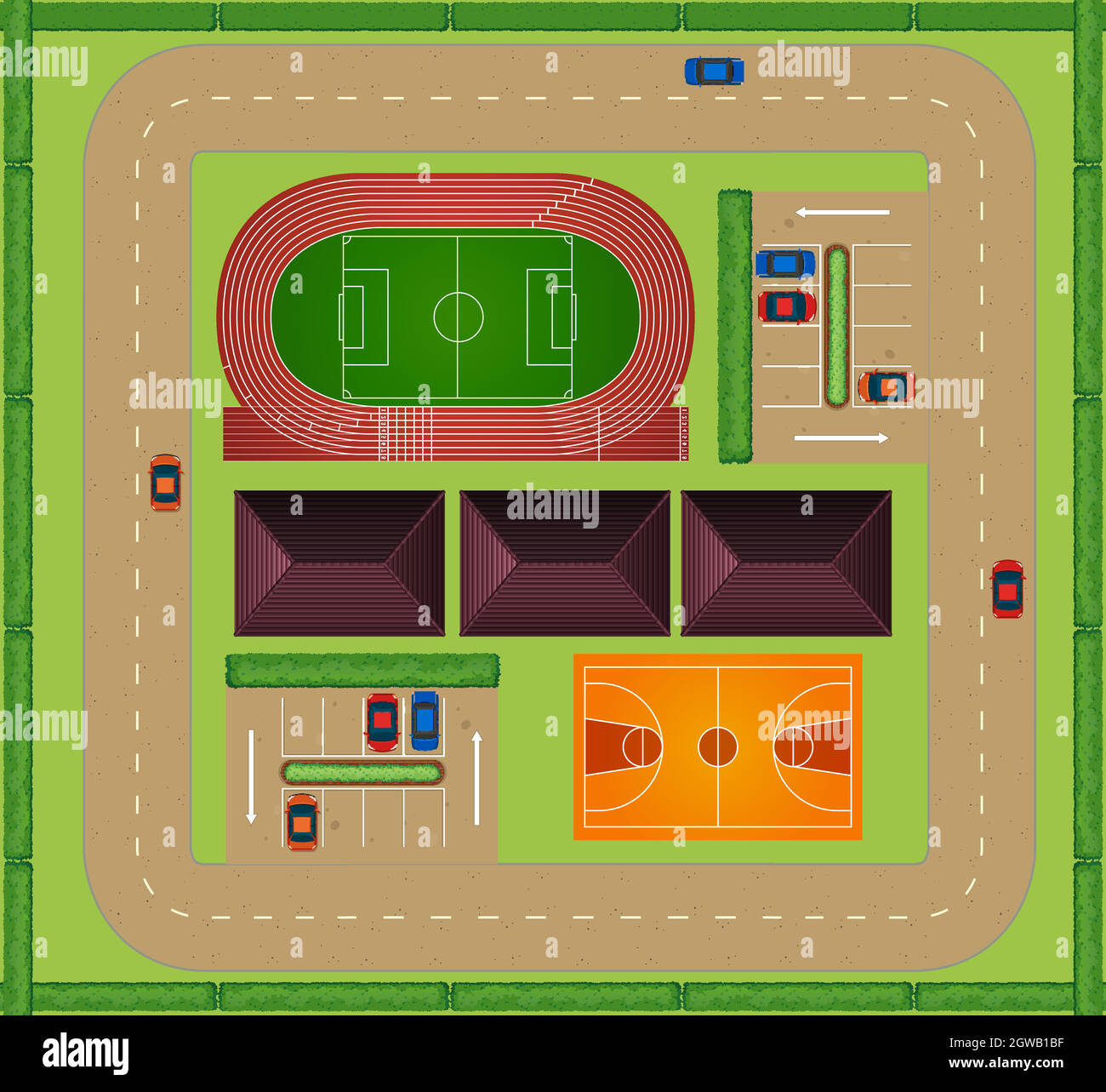 Vue aérienne des installations sportives Illustration de Vecteur