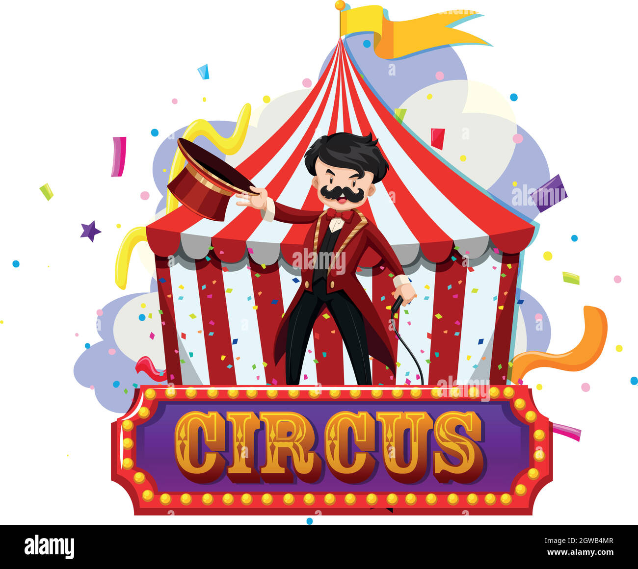 Magicien du cirque une tente avec panneau isolé Illustration de Vecteur