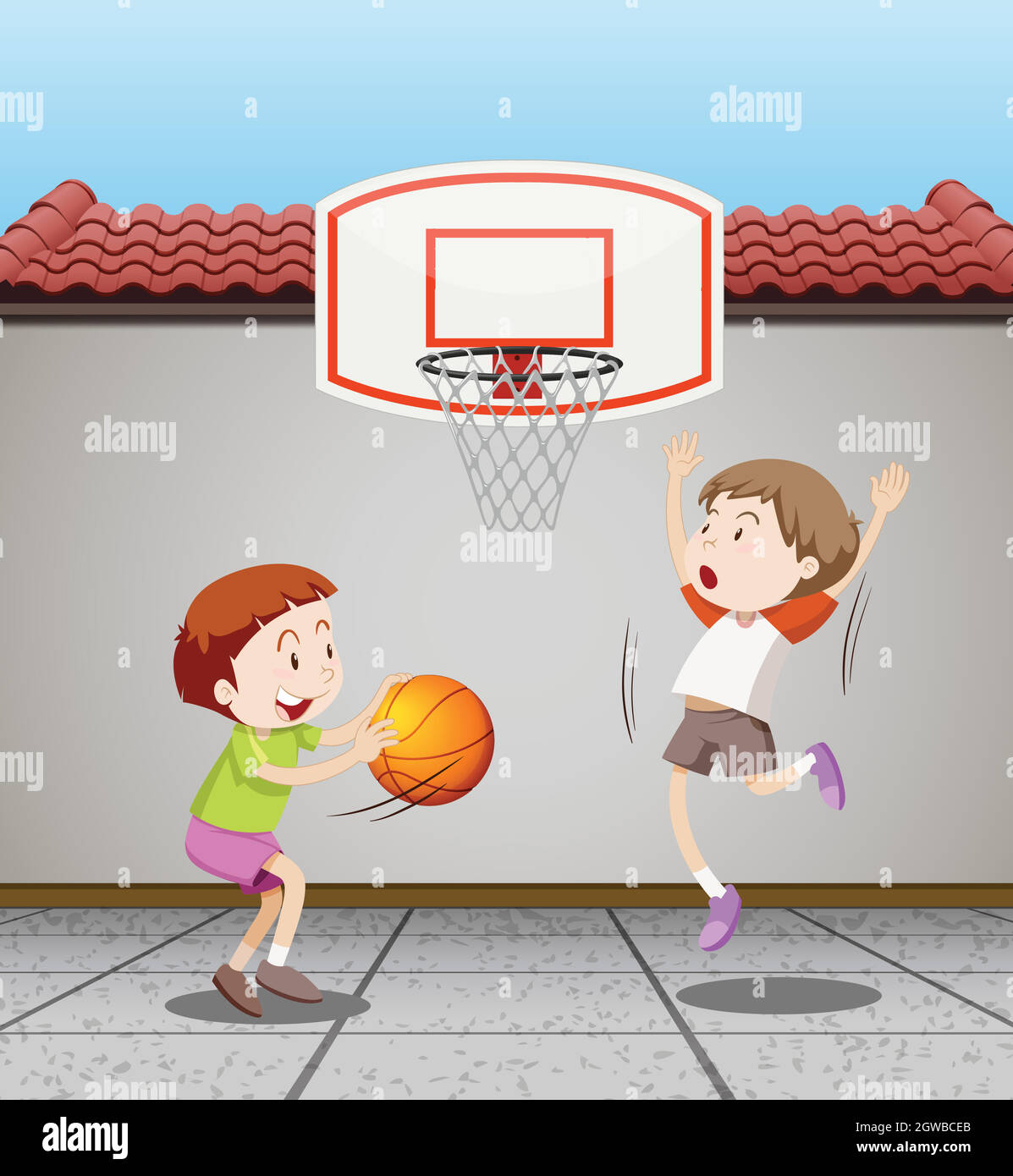 Deux garçons jouant au basket-ball à la maison Illustration de Vecteur