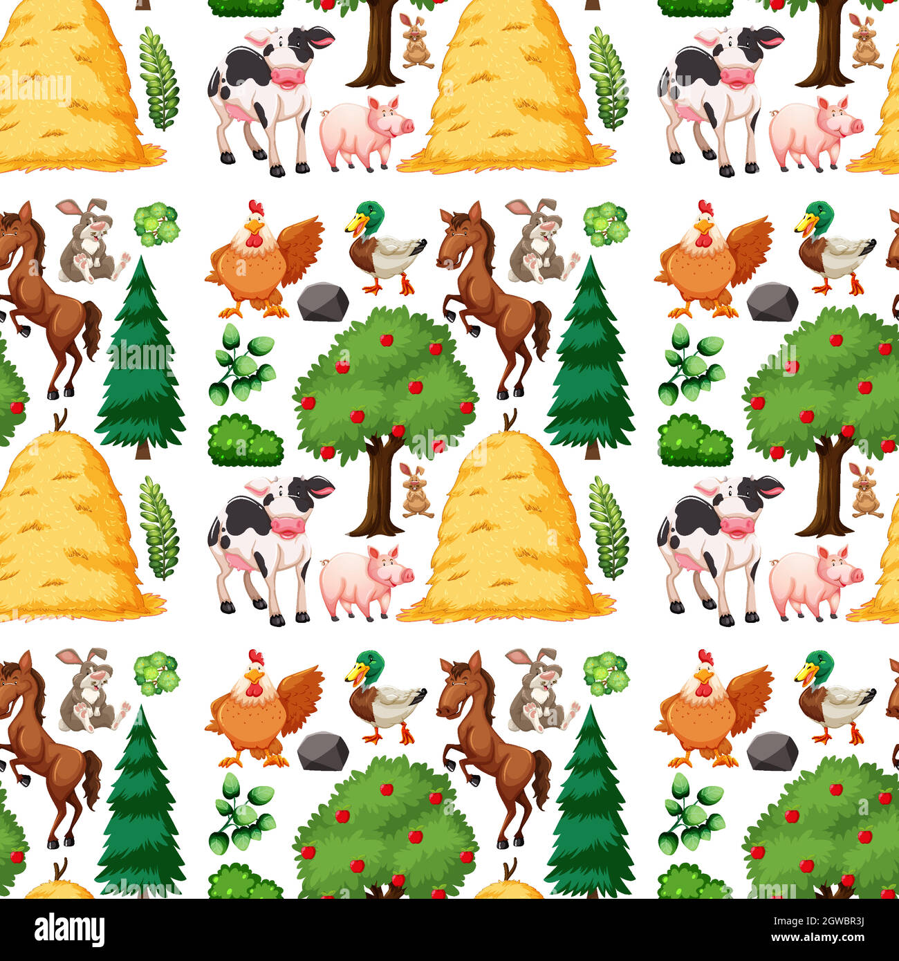 Motif sans couture pour groupe d'animaux de ferme Illustration de Vecteur