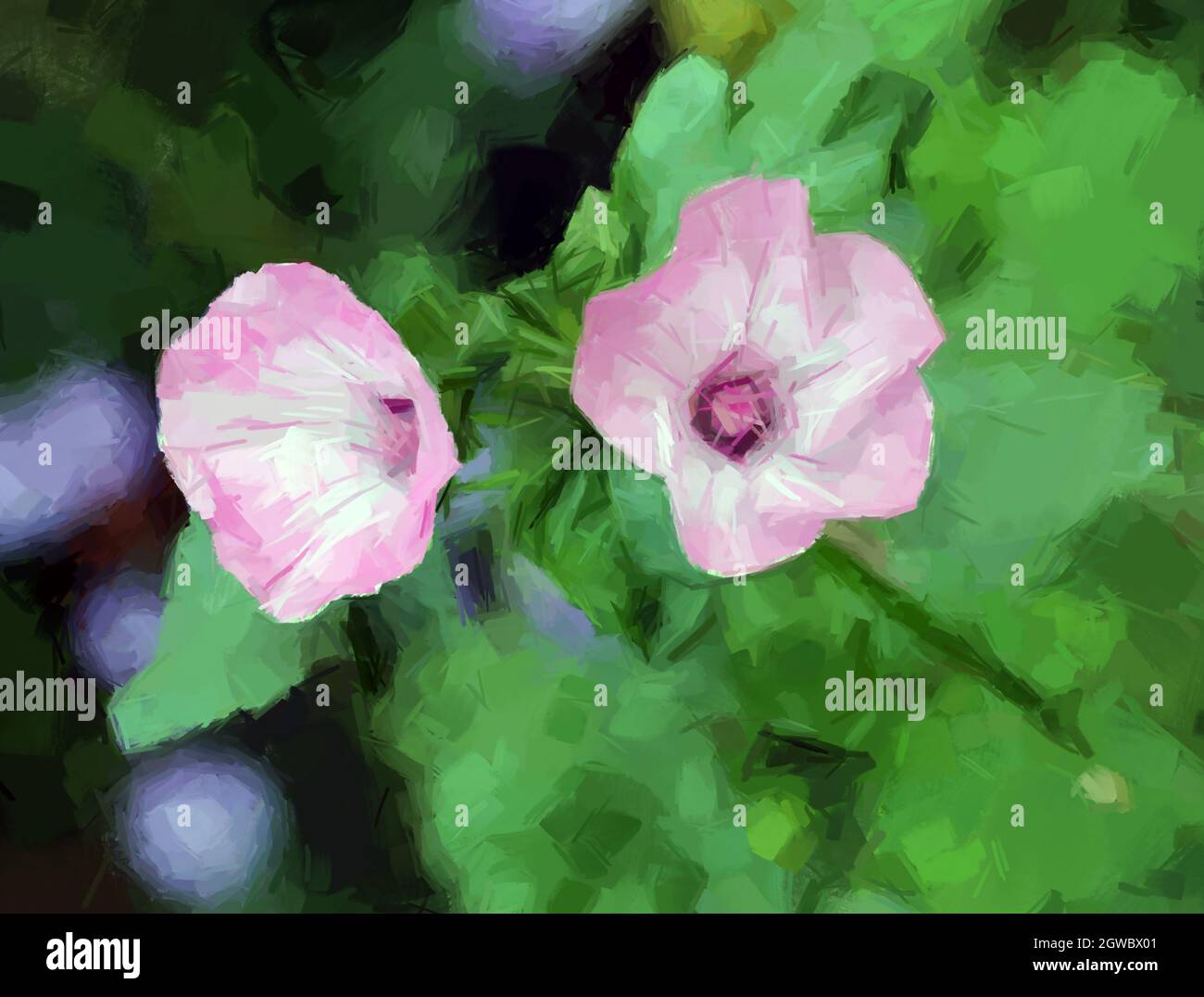 Composition de peinture numérique avec fleurs violettes Banque D'Images