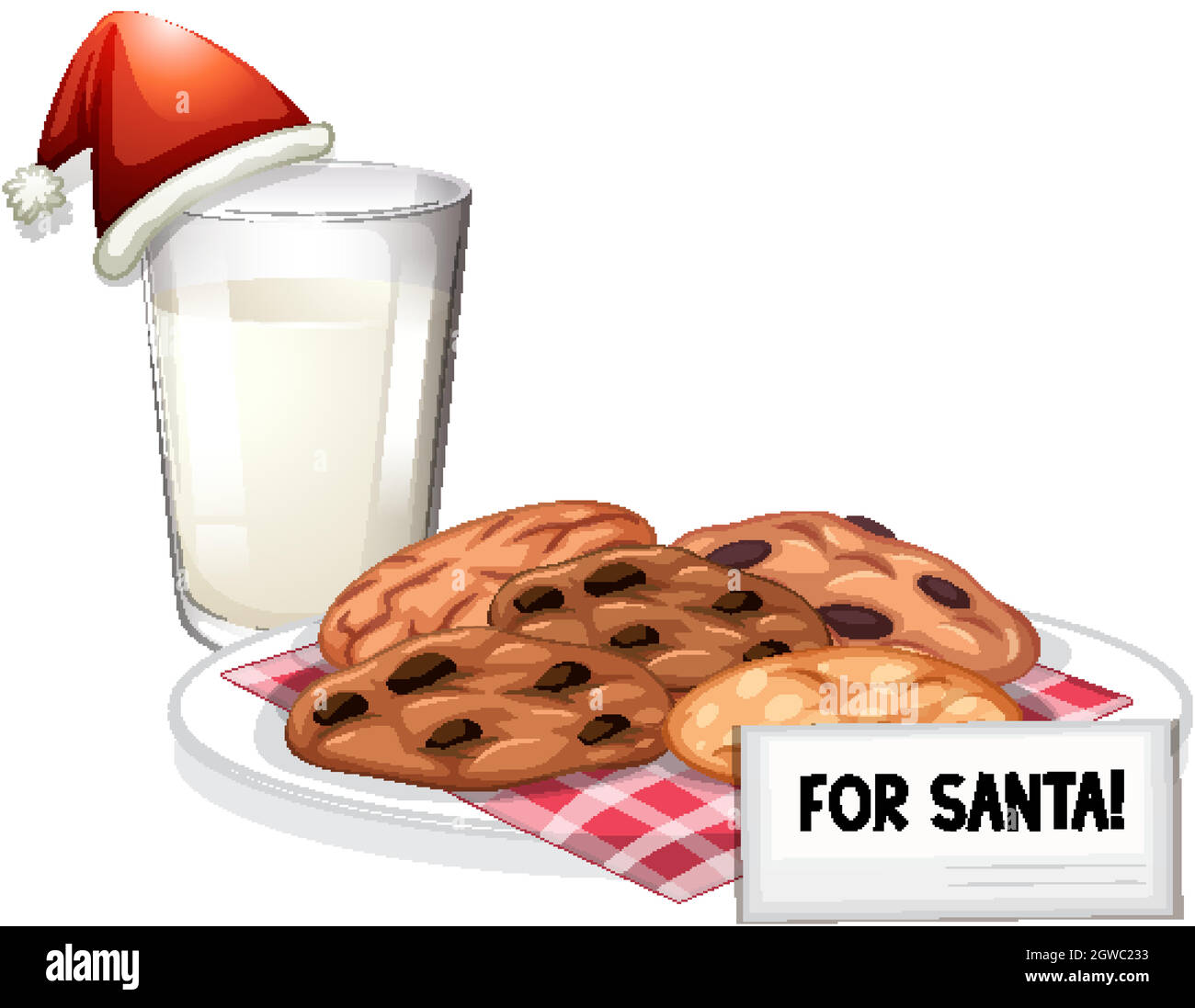 Lait frais et petits gâteaux au chocolat pour le Père Noël Illustration de Vecteur