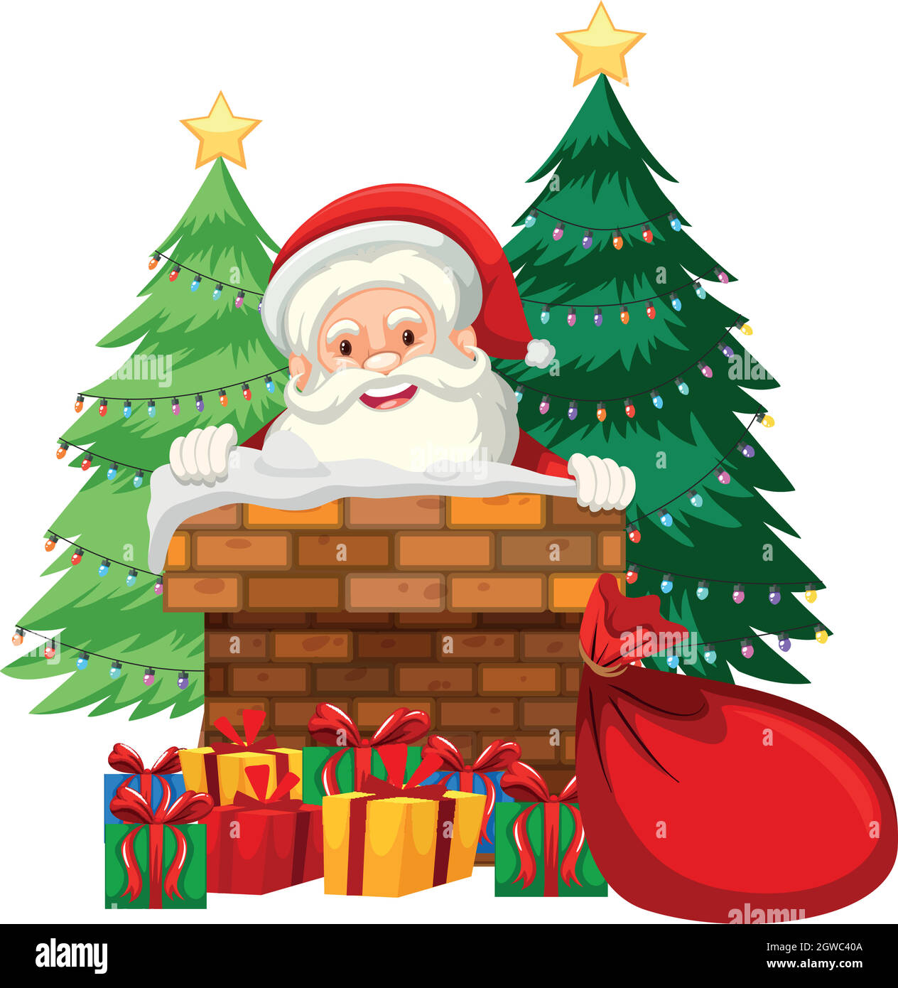 Santa en carte de cheminée Illustration de Vecteur