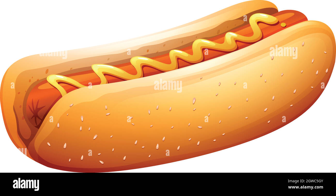 Hot dog dans un petit pain avec de la moutarde sur le dessus Illustration de Vecteur