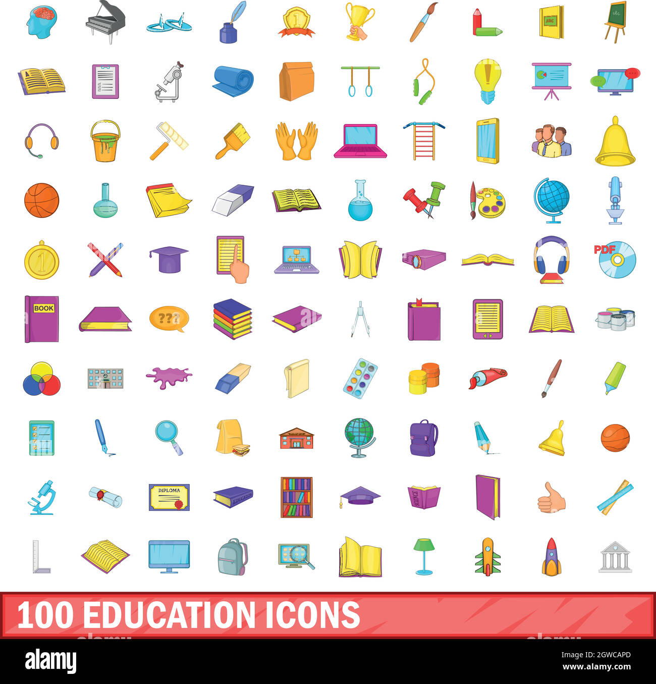 L'éducation 100 icons set, cartoon style Illustration de Vecteur