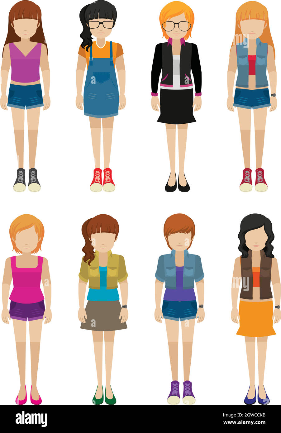 Huit filles sans visage Illustration de Vecteur