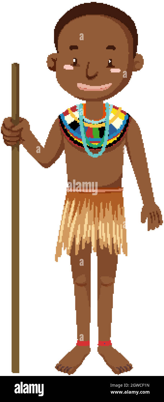 Ethnie des tribus africaines dans le personnage traditionnel de dessin animé de vêtements Illustration de Vecteur