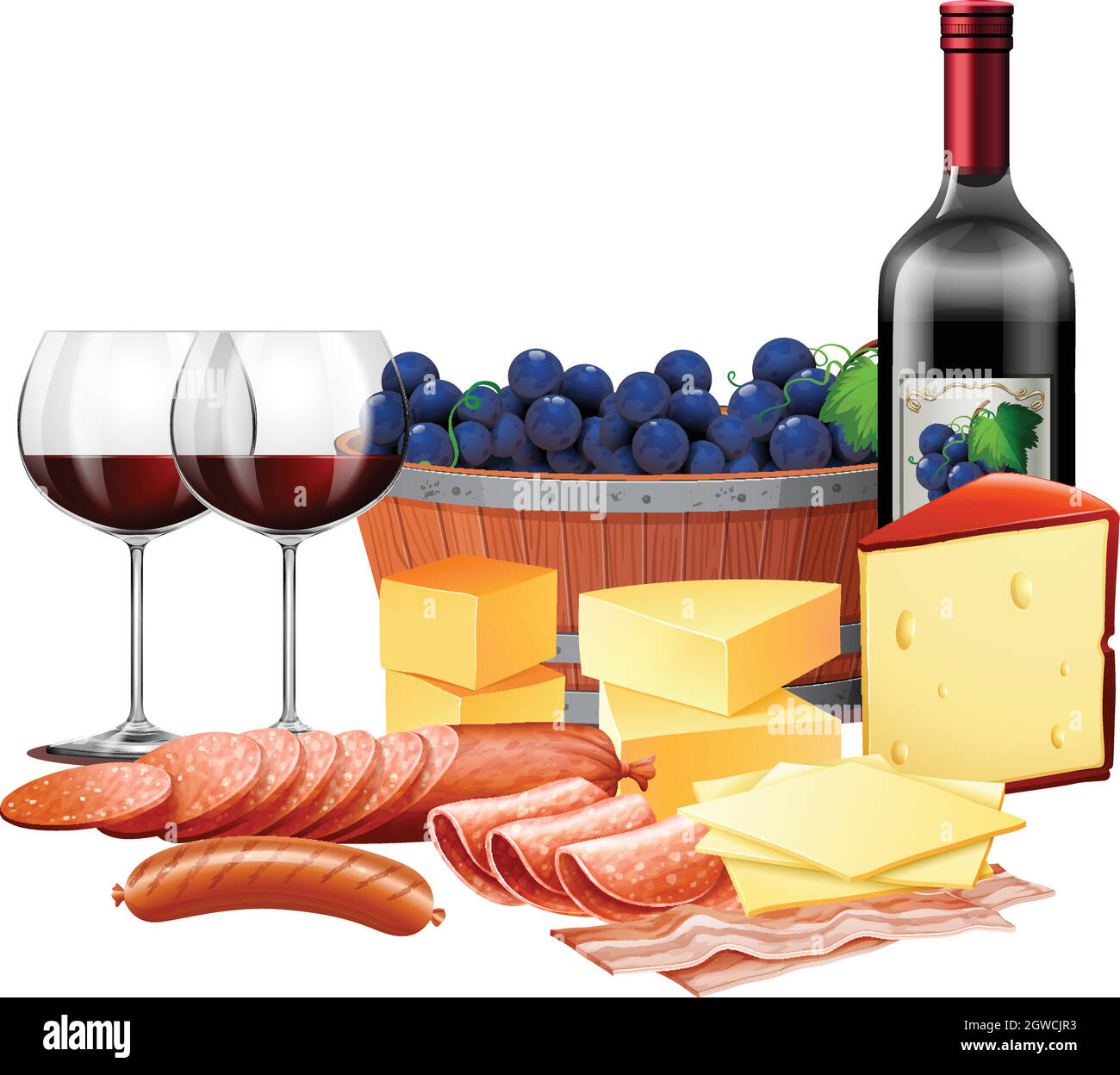 Combinaison de fromage à la viande et de vin Illustration de Vecteur