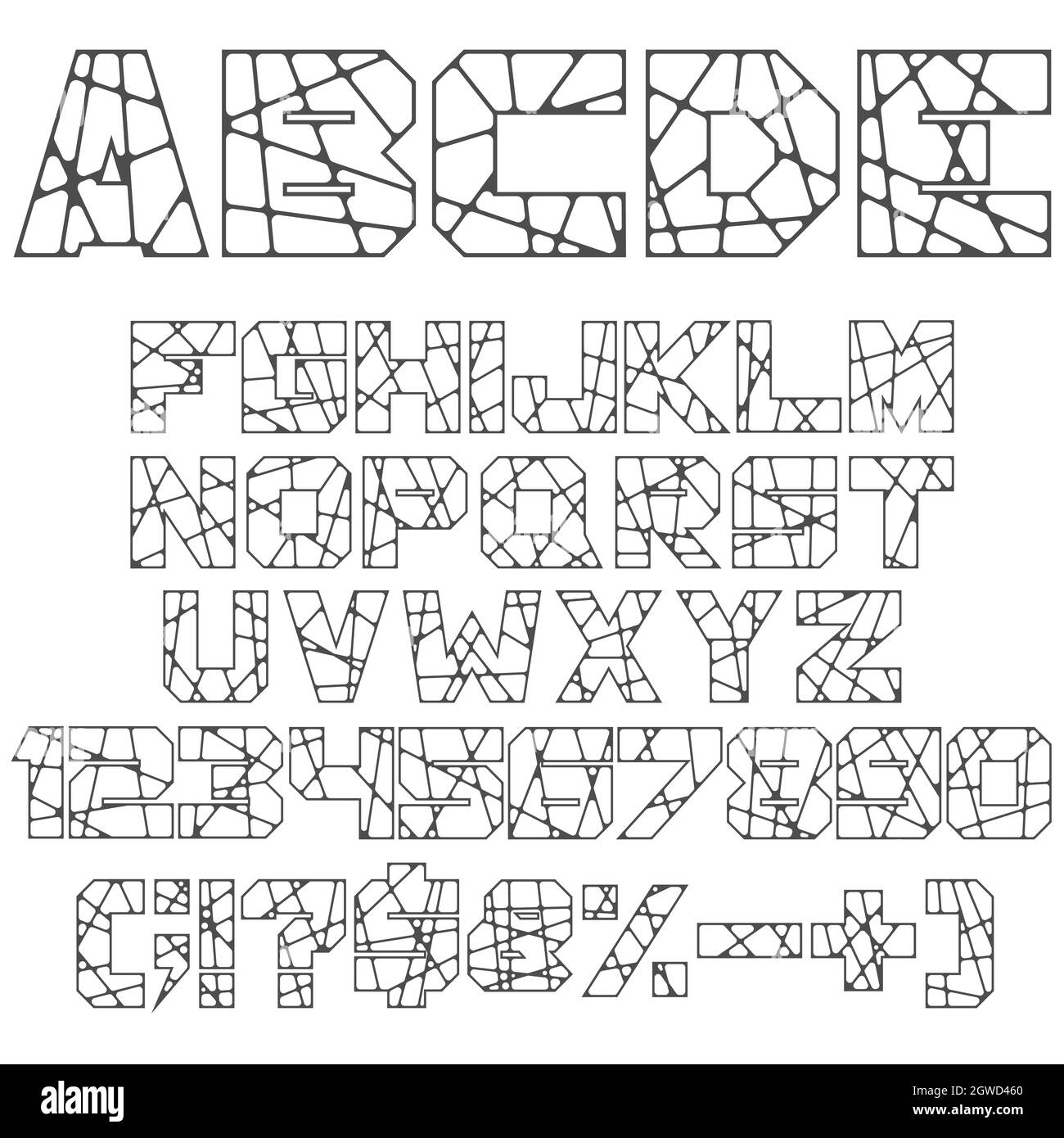 Lettres, chiffres et signes noirs et blancs. Objets vectoriels isolés sur fond blanc. Illustration de Vecteur