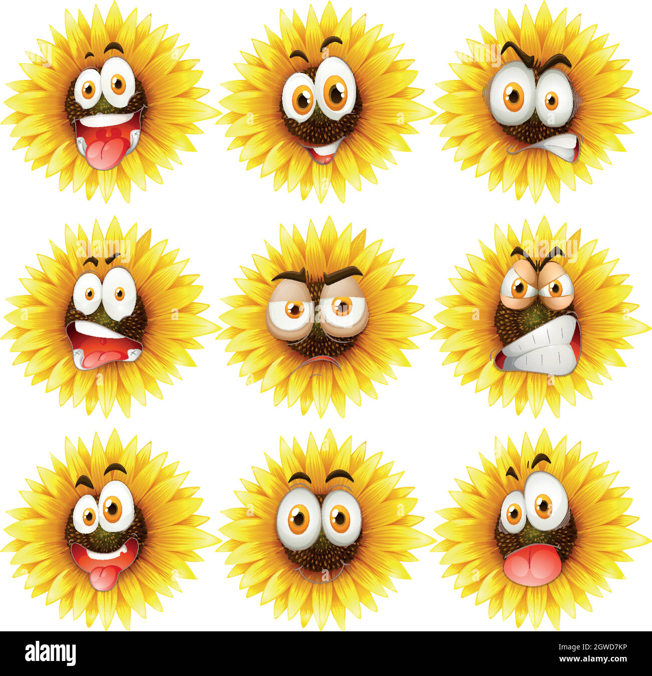 Tournesols avec expression faciale Illustration de Vecteur