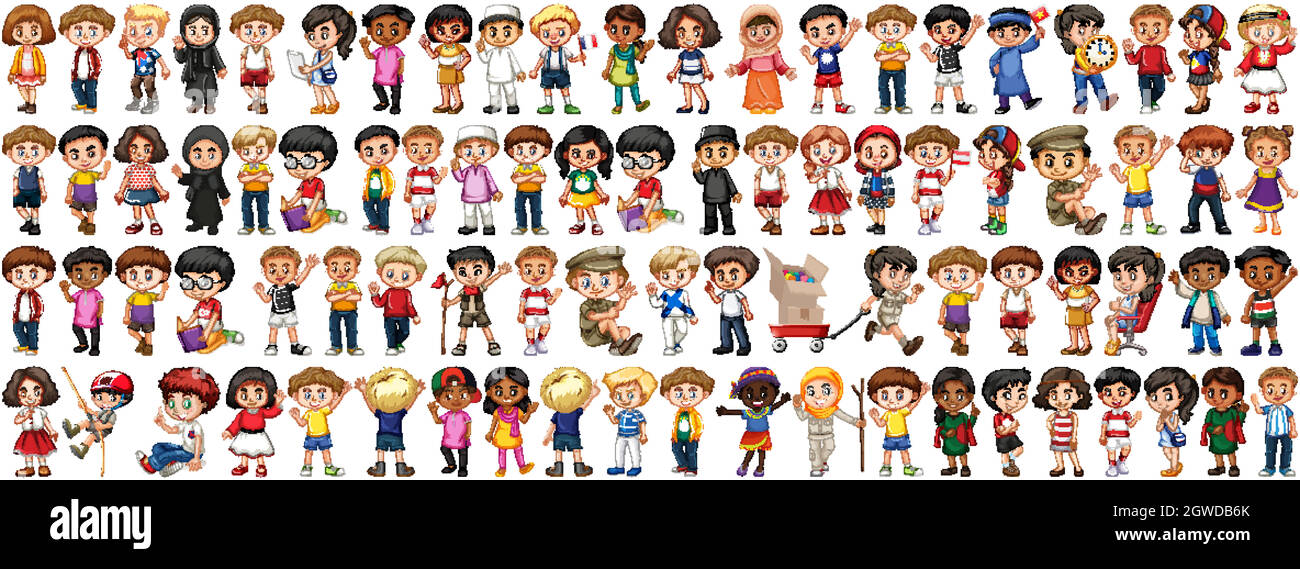 Enfants de différentes nationalités sur fond blanc Illustration de Vecteur