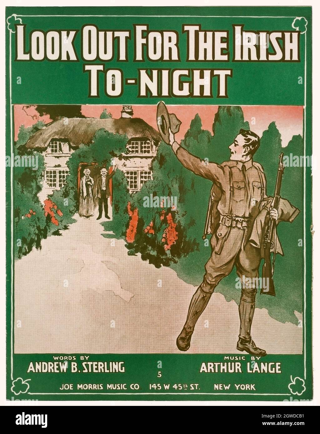 Au début du XXe siècle, la musique de fond pour « look out for the Irish Tonight ». Paroles d'Andrew B Sterling; musique d'Arthur Lange; publié par Joe Morris Music Co, New York City, USA Banque D'Images