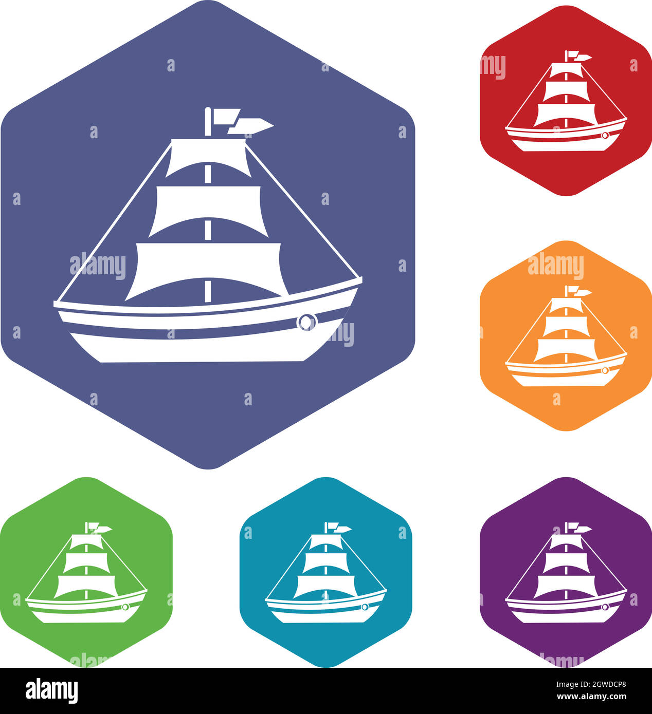 Bateau à voiles icons set Illustration de Vecteur