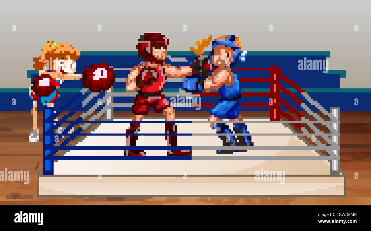 Scène avec deux athlètes de boxe sur la scène Illustration de Vecteur