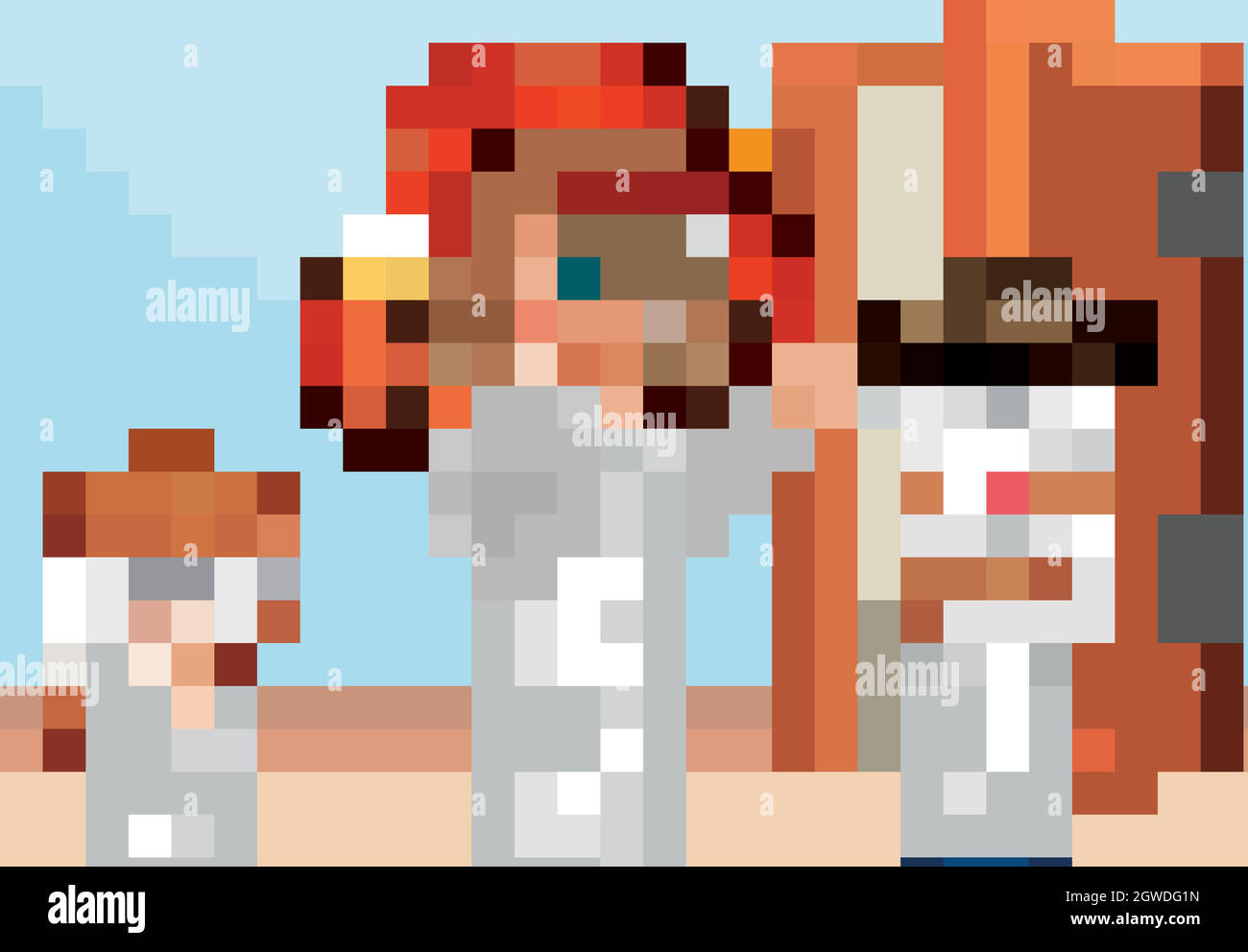 Scène en classe avec trois étudiants en sciences à l'intérieur Illustration de Vecteur