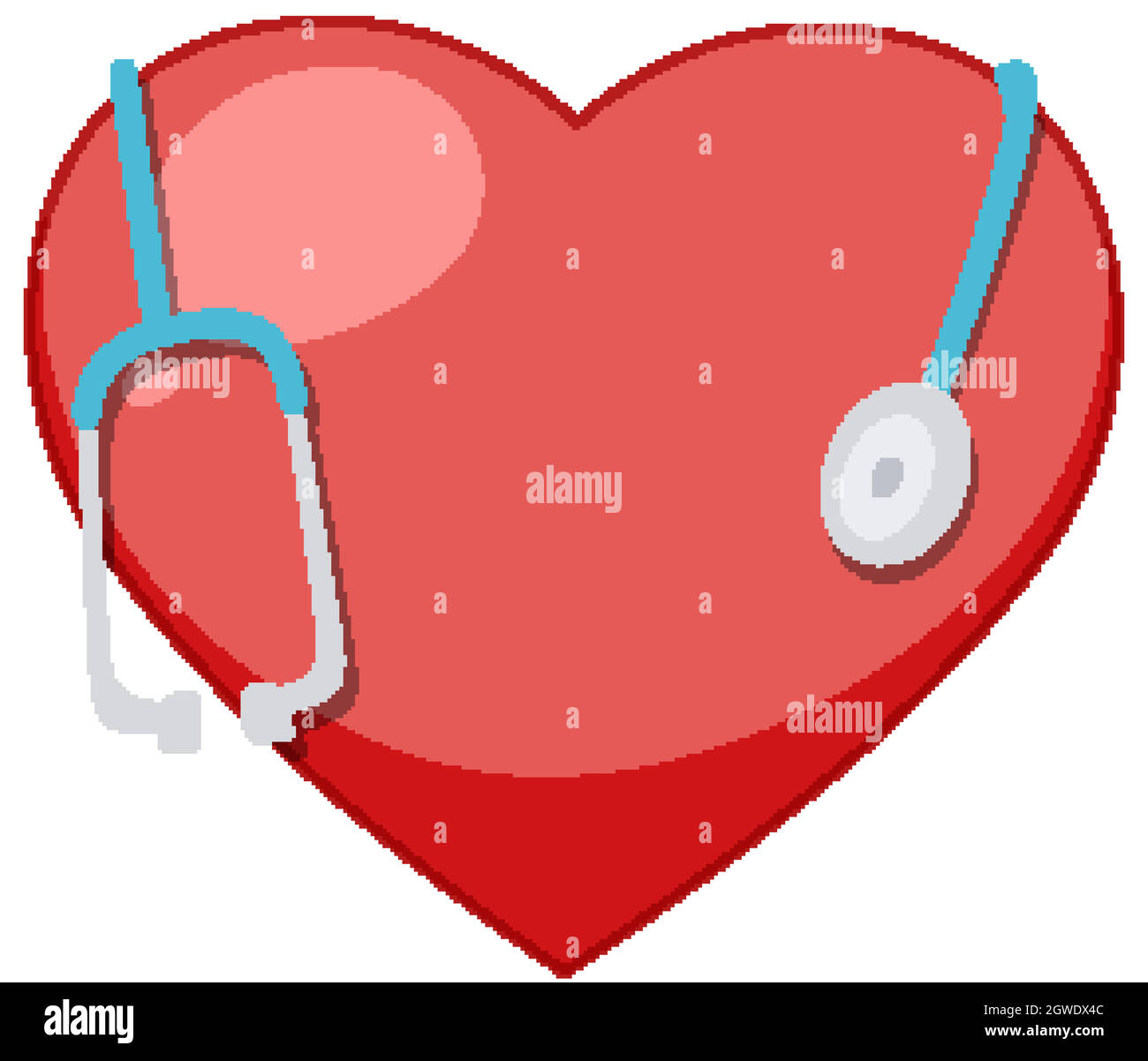 Grand cœur rouge et stéthoscope géant sur fond blanc Illustration de Vecteur