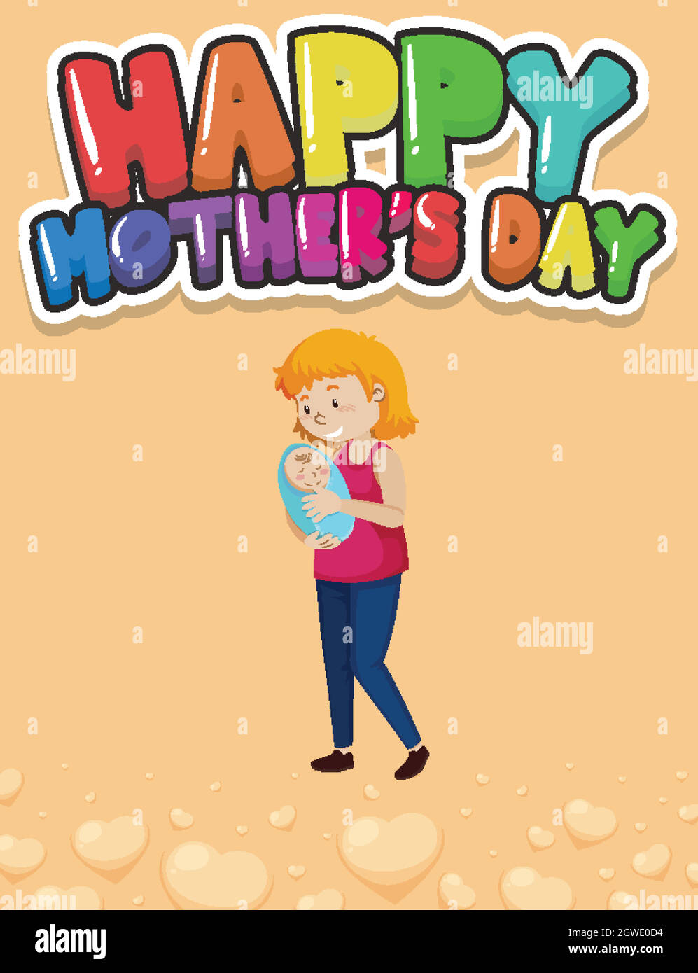 Joyeux motif poster fête des mères avec maman et enfant Illustration de Vecteur