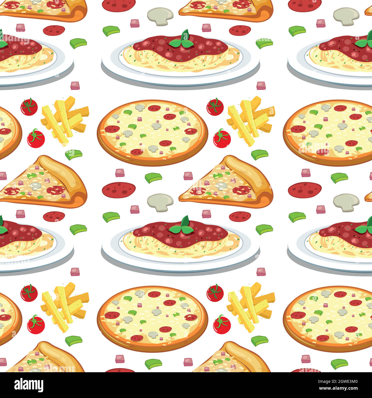 Pâtes et pizza sans coutures Illustration de Vecteur
