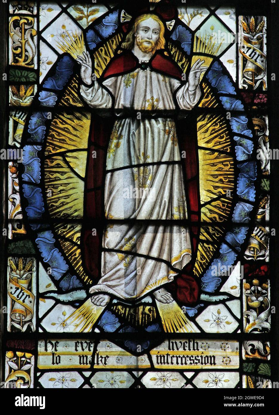 Détail d'un vitrail par Frederick Charles Eden (1864-1944), Eglise Saint-Pierre et Saint-Paul, Steeple Aston, Oxfordshire Banque D'Images