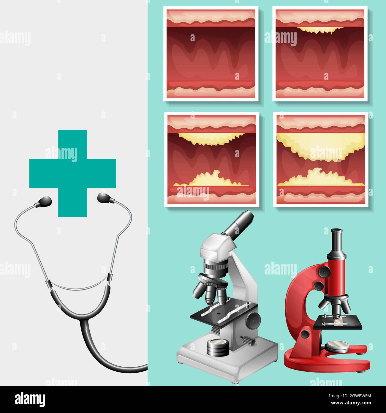 Thème médical avec stéthoscope et microscope Illustration de Vecteur