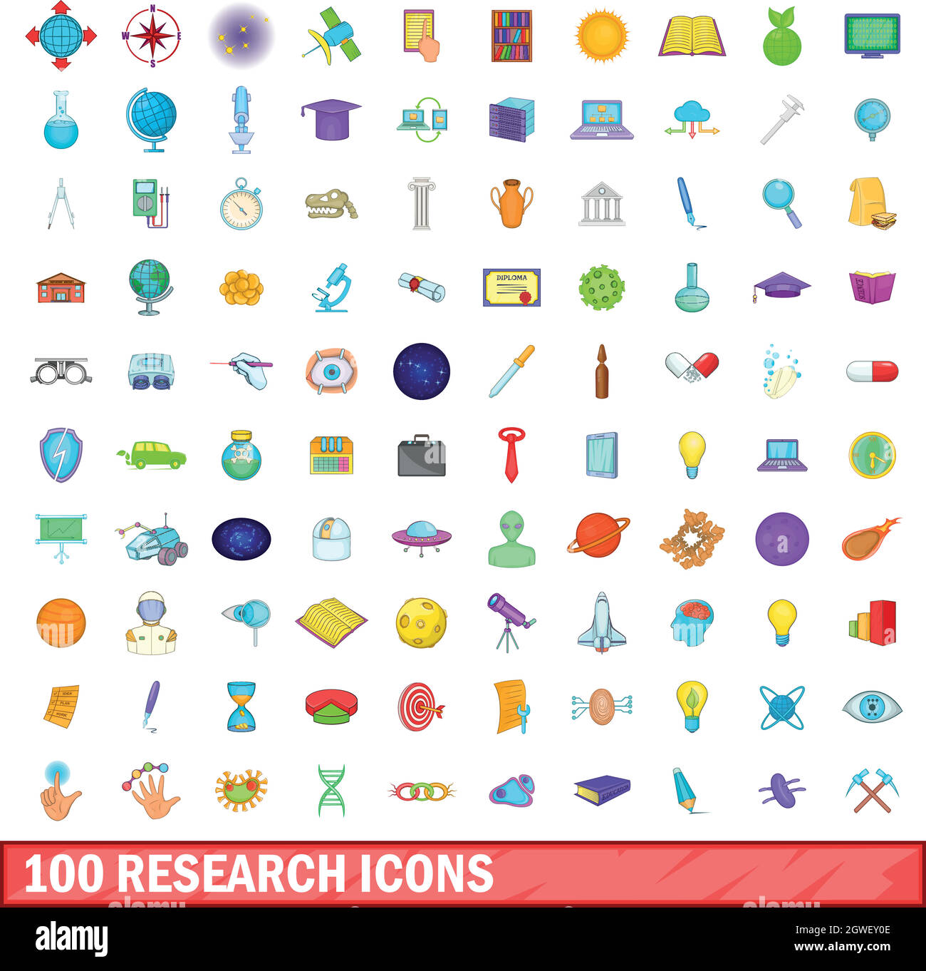 La recherche 100 icons set, cartoon style Illustration de Vecteur