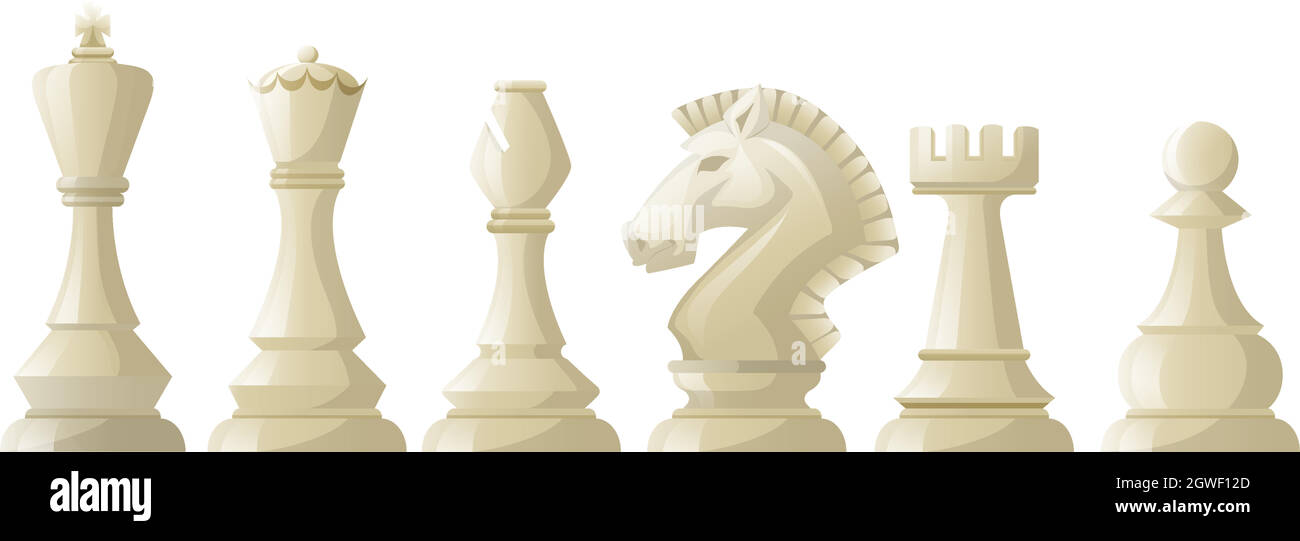 Pièces des échecs en blanc une ligne Illustration de Vecteur
