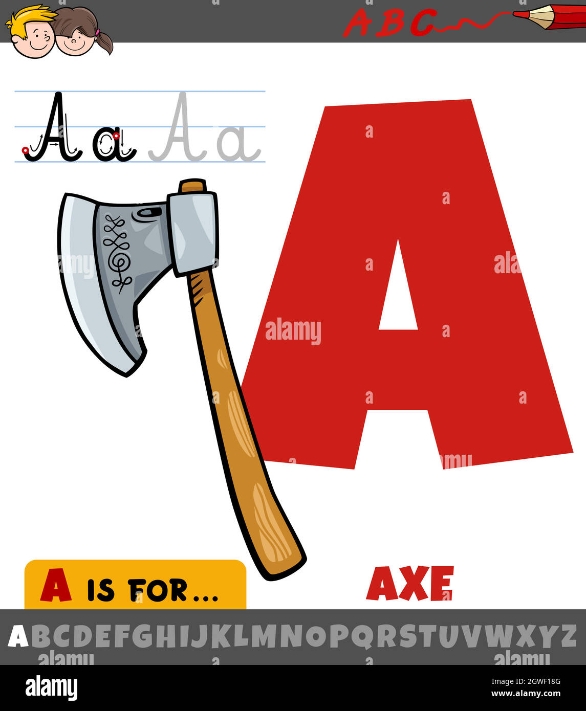 Lettre A de l'alphabet avec objet de dessin animé Illustration de Vecteur