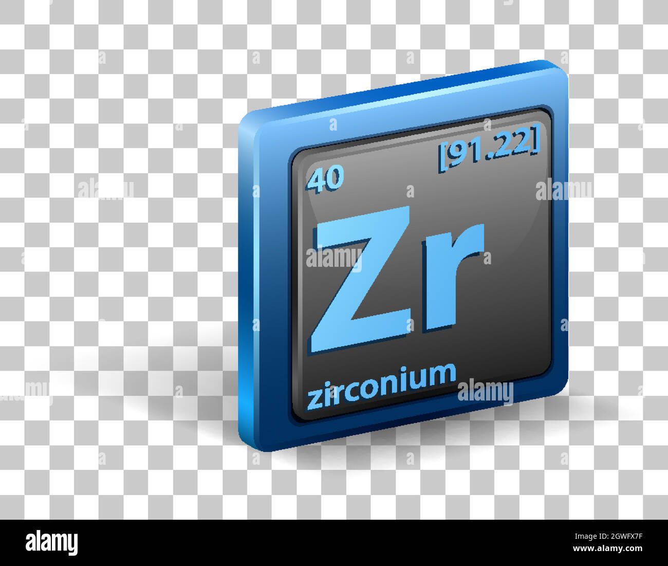 Élément chimique en zirconium. Symbole chimique avec numéro atomique et masse atomique. Illustration de Vecteur