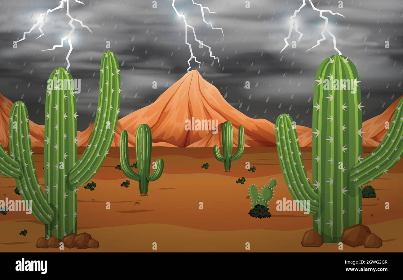 Cactus dans la tempête Illustration de Vecteur