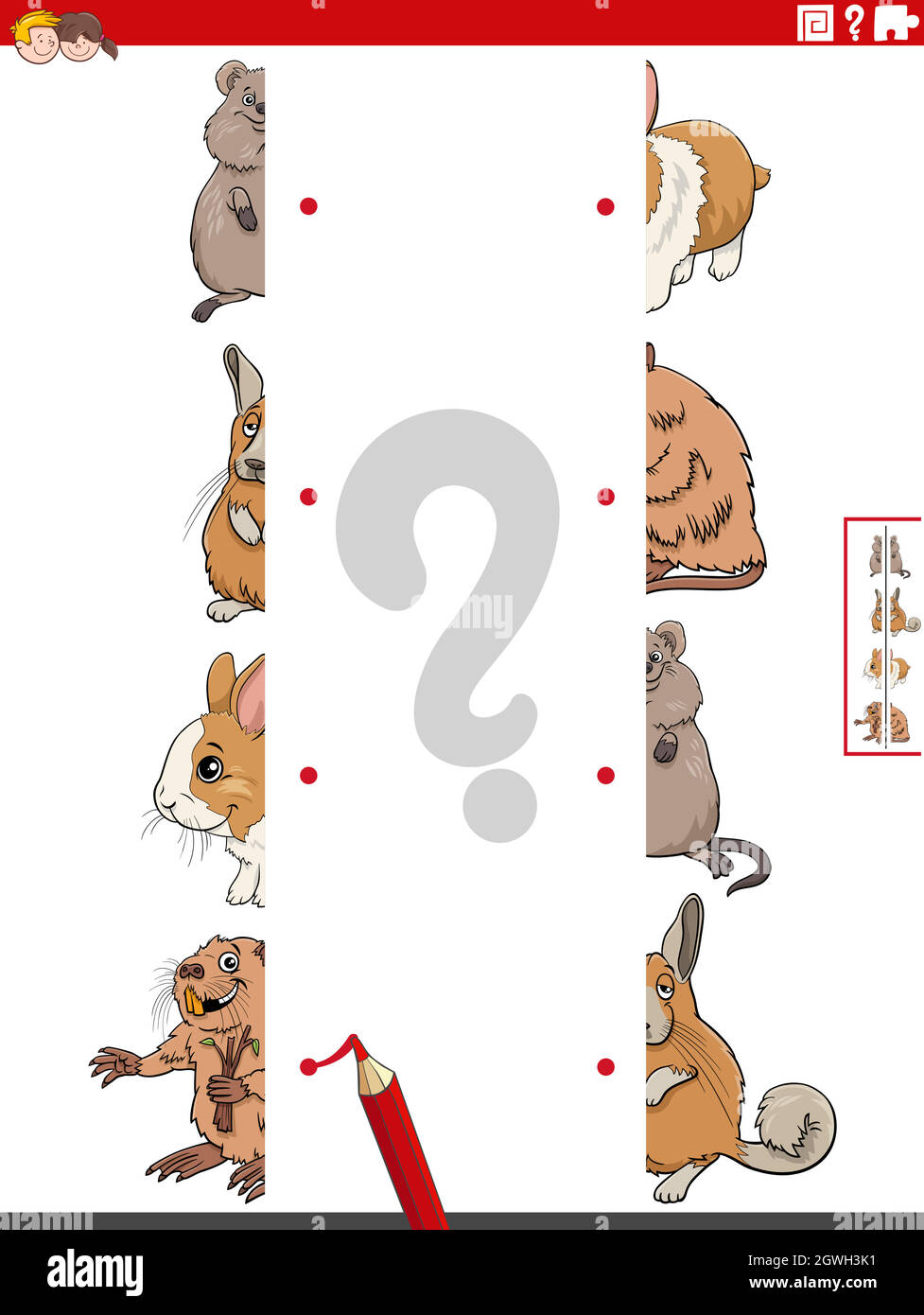 associez les deux moitiés de photos à un jeu éducatif pour animaux Illustration de Vecteur