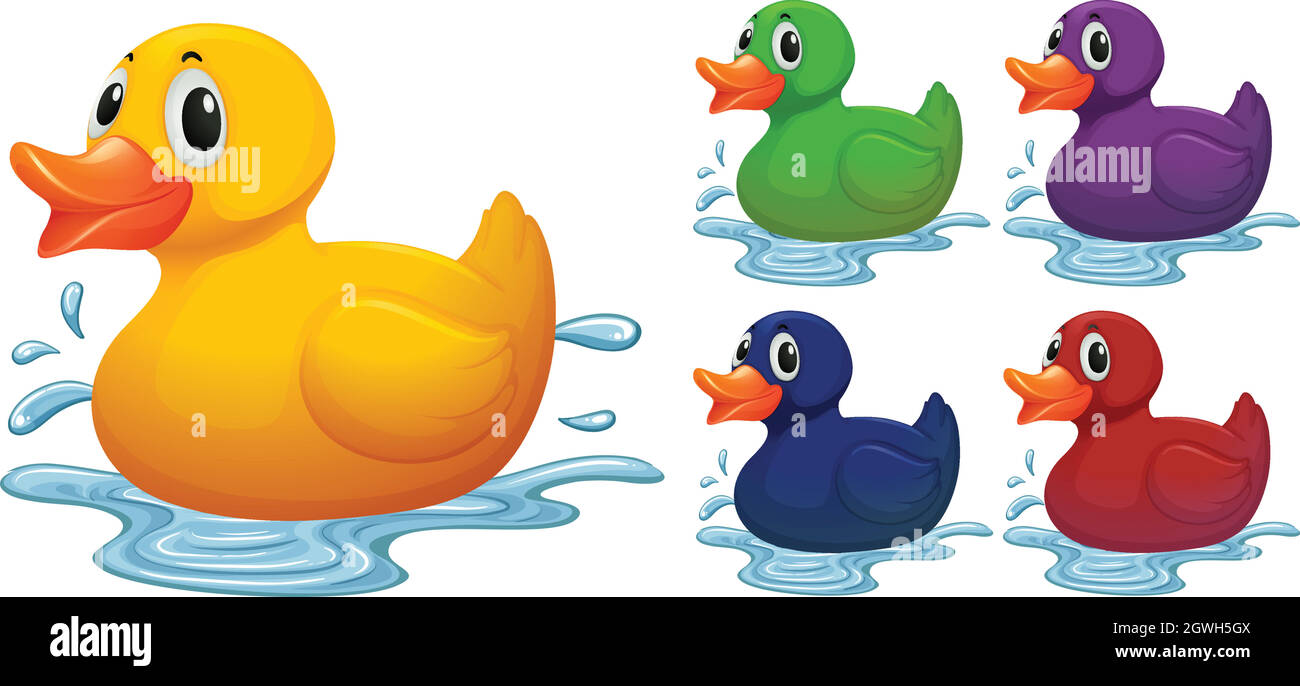 Jouet de canard de différentes couleurs Illustration de Vecteur