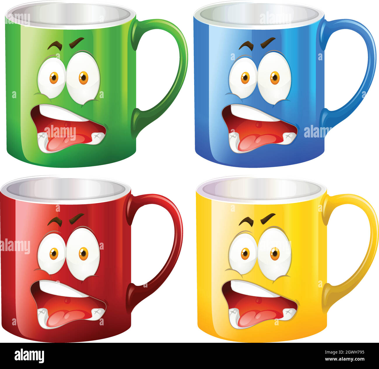 Tasses à café aux expressions du visage Illustration de Vecteur