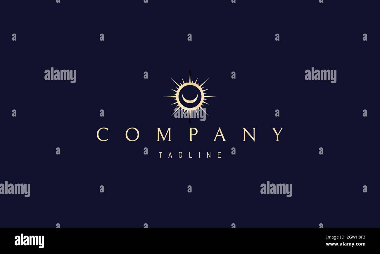 Logo vectoriel doré sur lequel figure une image abstraite du symbole de la lune et du soleil. Illustration de Vecteur