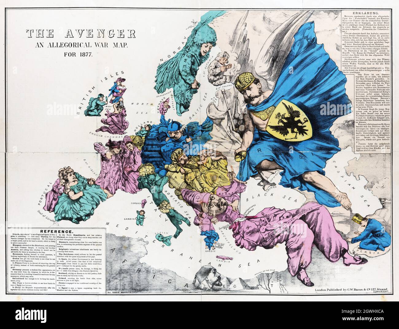 The Avenger : an allégorical War Map for 1877 par Fred W. Rose (1849-1915). Carte satirique. Banque D'Images